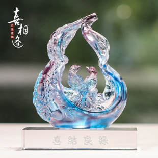 饰工艺品喜相逢 琉璃喜鹊葫芦摆件送新人结婚礼物乔迁新居礼品装