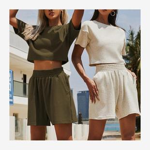 INS时尚上衣短裤休闲运动套装女 Top Shorts Set Tracksuit Women