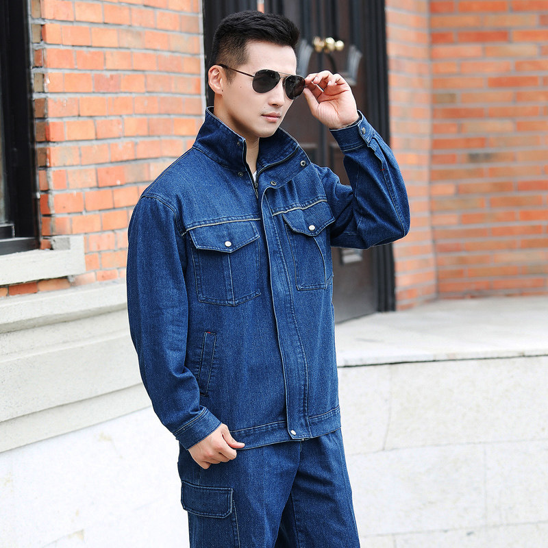 焊工牛仔工作服套装男纯棉加厚防烫耐磨耐脏干活衣服电焊服劳保服