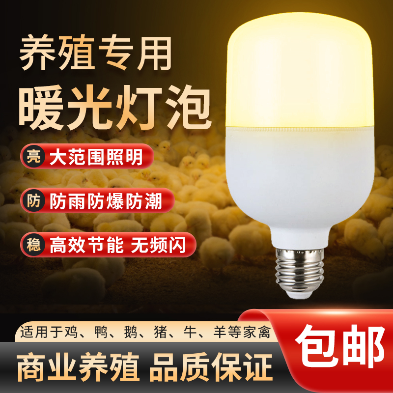 led节能灯暖光灯泡e27螺口10W15W鸡舍暖黄光蛋鸡应色养殖场照明灯