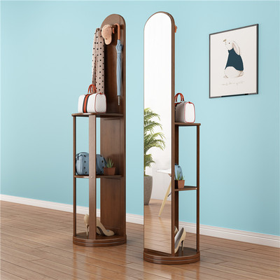 全身镜落地镜家用实木衣帽架带镜子可旋转卧室挂衣架子一体穿衣镜