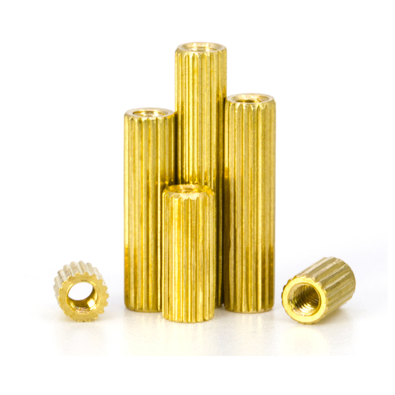 滚花铜柱双通圆形铜螺柱安防监控摄像机螺母柱铜立柱隔离柱M2