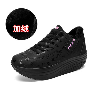 冬季女式棉鞋皮面加绒摇摇鞋