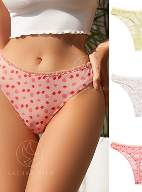 Printed lace ladies sexy T-back thong 印花蕾丝女情趣性感内裤