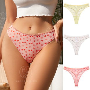 Printed lace ladies sexy T-back thong 印花蕾丝女情趣性感内裤