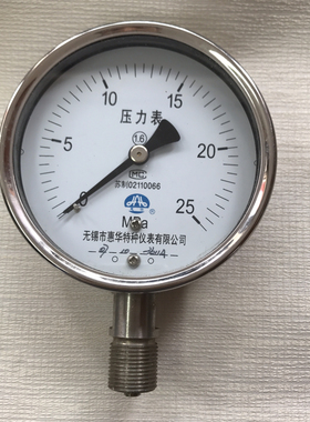Y-100BF 0-25MPA 不锈钢压力表 25kg YF-100 100MM 径向 M20X1.5