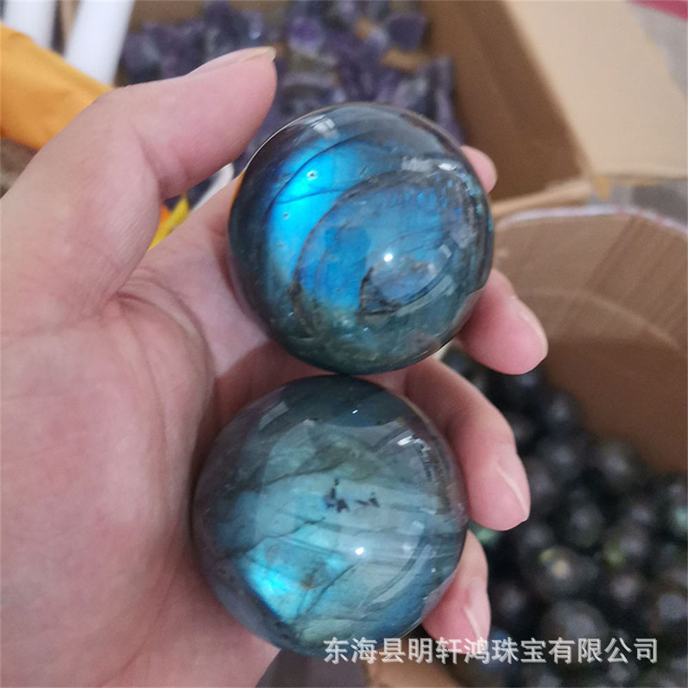 厂家直销天然水晶球 天然拉长石球摆件 灰月光石圆球原石摆件