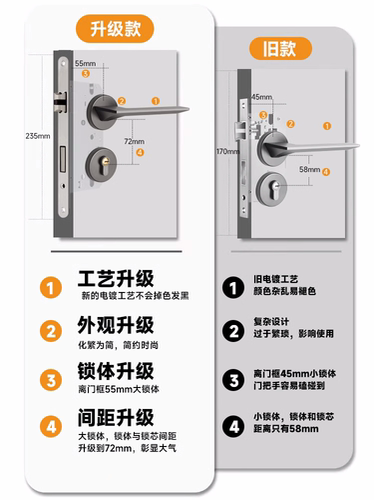 金色房间门锁室内木磁吸