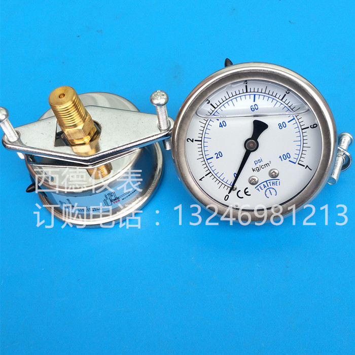 轴向带支架充油压力表气