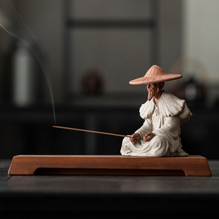 久造创意禅意老翁垂钓香薰摆件陶瓷姜太公钓鱼香插家用室内线香插