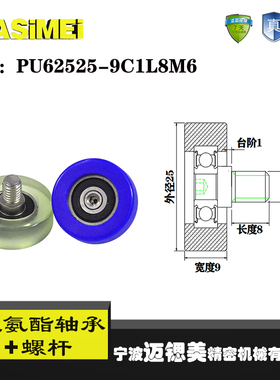 厂家直销聚氨酯加螺杆包胶轴承 不锈钢滑轮PU62525-9C1L8M6滚轮