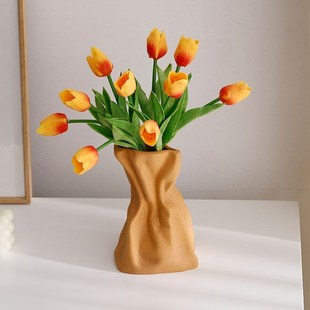 奶油风花瓶摆件客厅插花餐桌电视柜家居装饰品郁金香花屏设计感