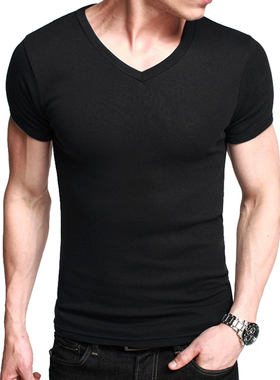 清凉男士短袖t恤v领夏