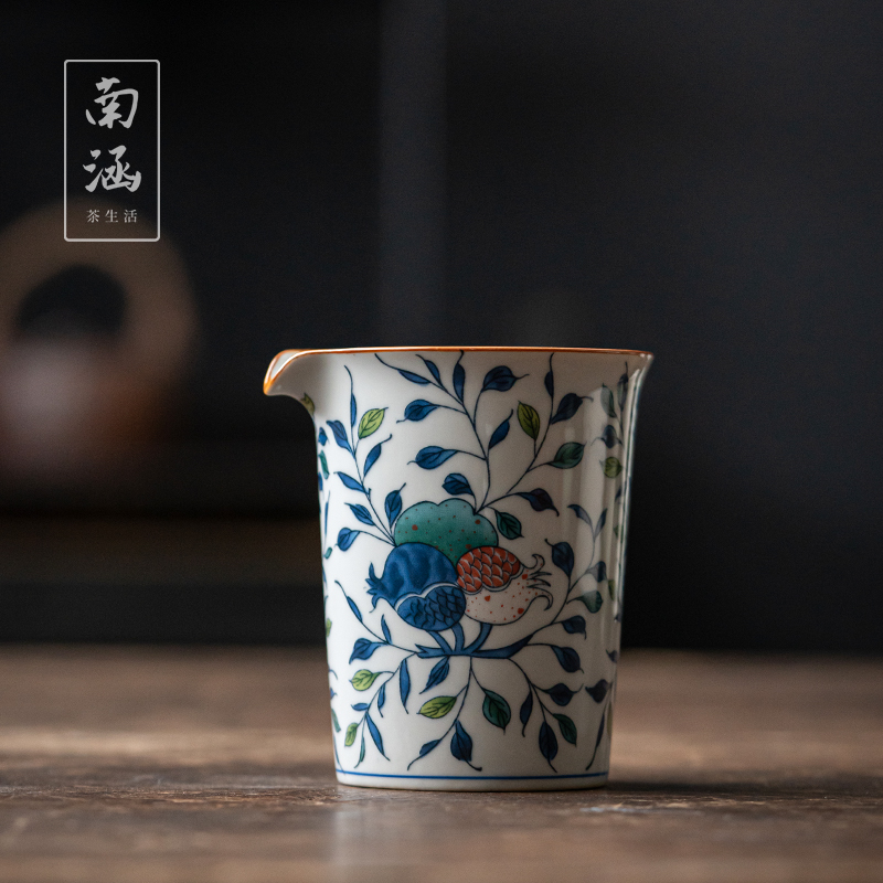 南涵公道杯陶瓷分茶器功夫茶具茶海禅意复古公杯釉下青花大号匀杯