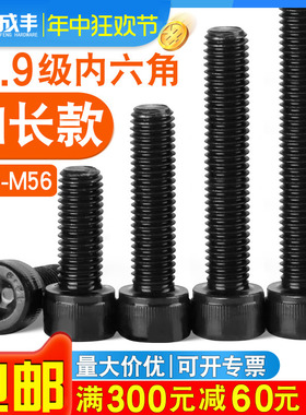 M39M42M48M56内六角螺丝12.9级高强度加长大号全牙圆柱头杯头螺栓