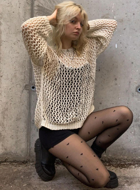 Y2K Hollow Out Knit Tops Women Retro Smock Sweater Shirts女