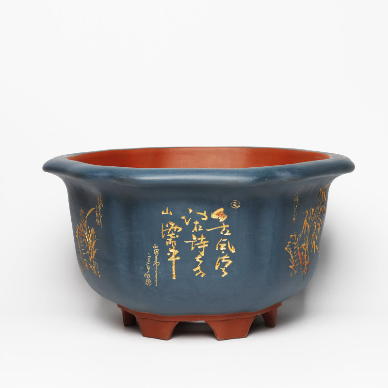 蔓木人紫砂宜兴紫砂花盆大盆景盆桌面松树梅桩盆精品手工刻绘绿植