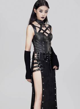RNG哥特女装暗黑亚文化机车朋克风恶魔铆钉绑带时尚连衣裙LS2431