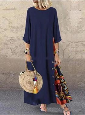 Vintage clashing buttons seven-point sleeves dress撞色连衣裙