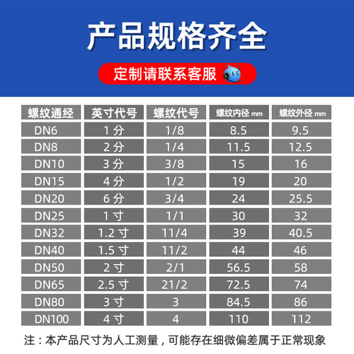 不锈钢丝扣弯头度大小异