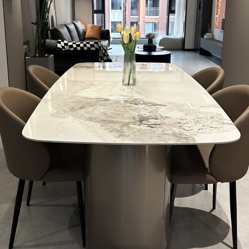 北欧岩板餐桌椅组合家用小户型设计师餐桌简约现代长方形饭桌子
