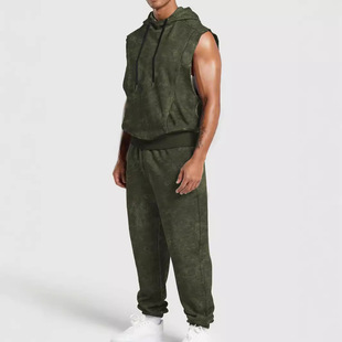 Floral sleeveless hooded pantsuit 满印碎花无袖连帽长裤套装男
