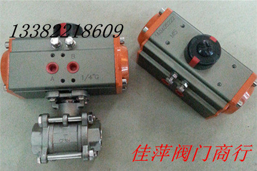 AT型304不锈钢气动三片式球阀Q611F-16P/R 丝口气动球阀DN15-DN50