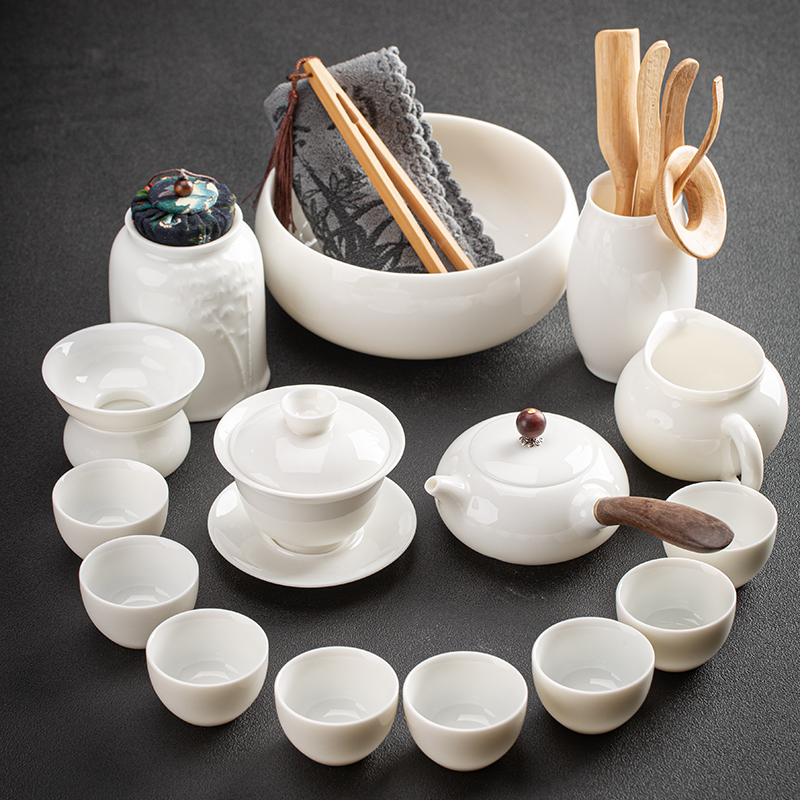 羊脂玉白瓷整套功夫茶具