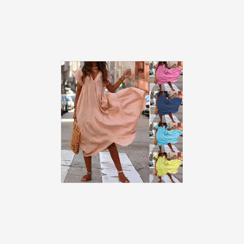 2021 summer fashion loose V-neck multicolor dress women