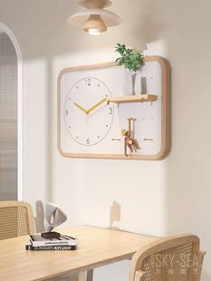 北欧原木风洞洞盖板电表箱装饰画遮挡实木带钟表弱电箱时钟配电箱