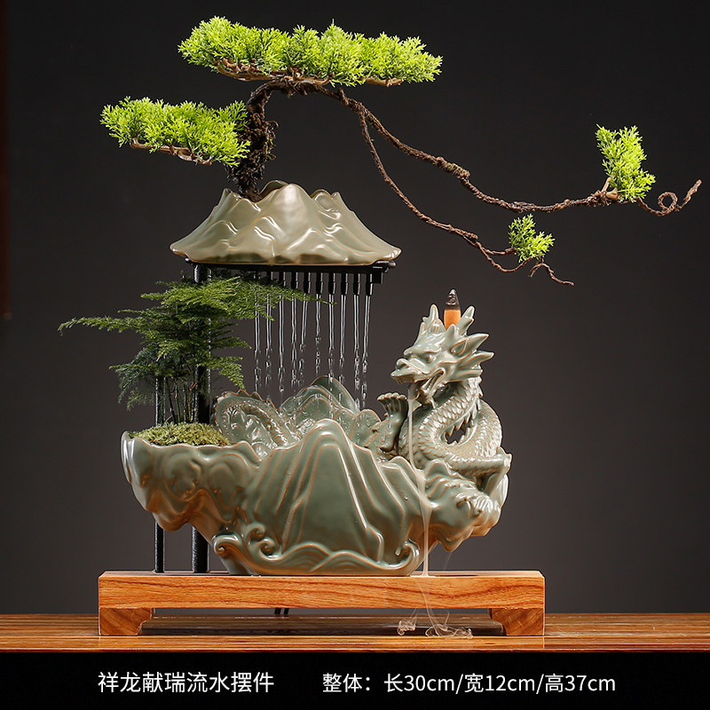 招财十二生肖龙循环流水摆件办公室家居青龙麒麟神兽开业生日礼品