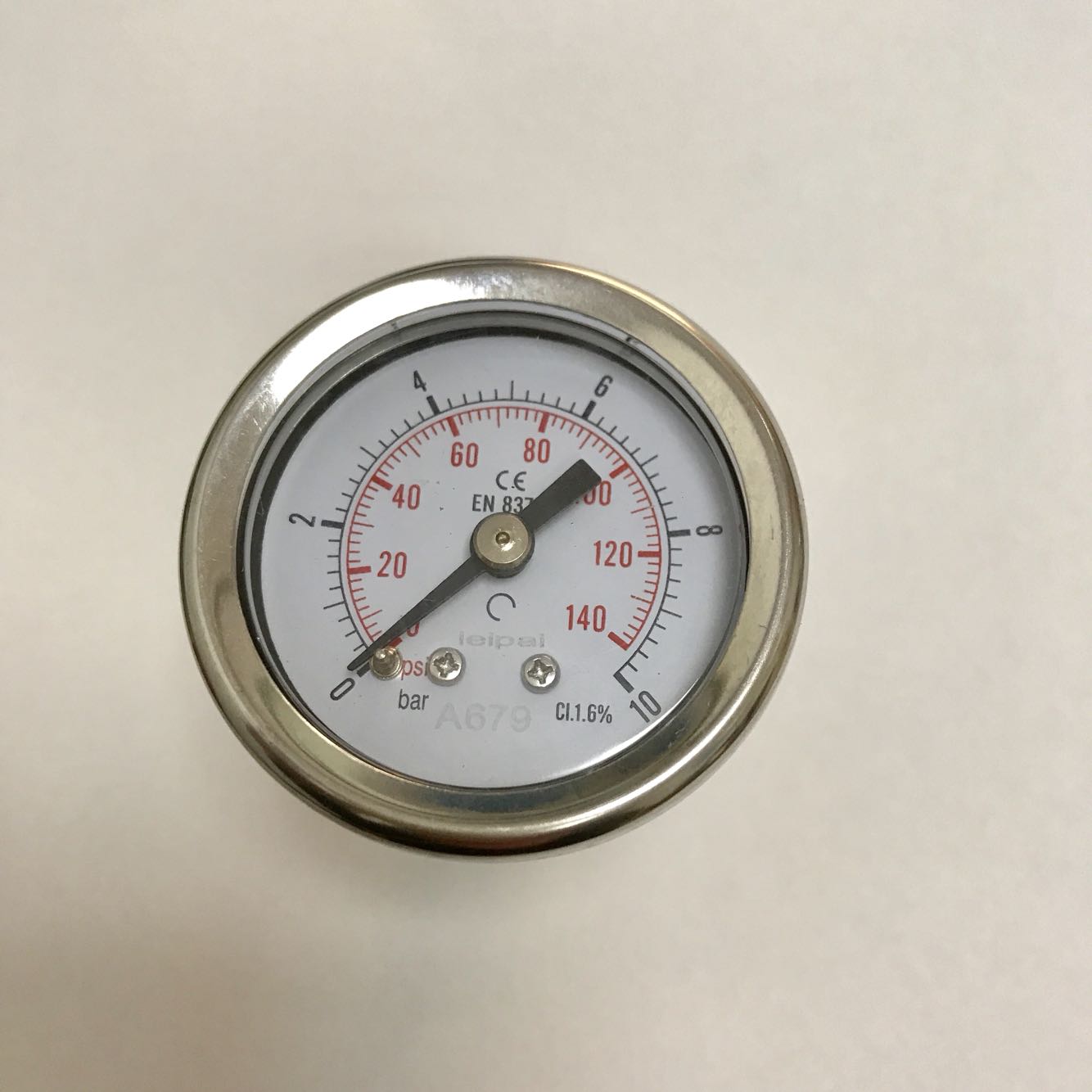 轴向不锈钢压力表 直径41-47mm 压力0-10bar 0-140psi 螺纹ZG1/4*
