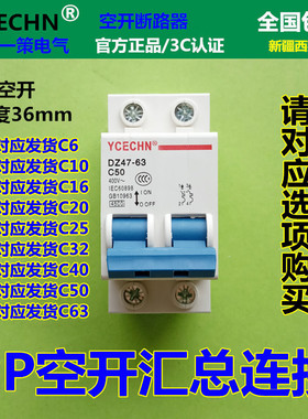 包邮促销2P50A空开断路器 过载短路跳闸保护电闸空气开关C50 DZ47
