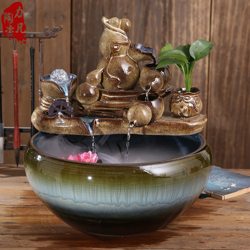 新中式客厅进门玄关创意葫芦循环风水景陶瓷流水鱼缸喷泉摆件招财