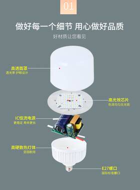 led灯泡超亮节能e27螺口家用车间白光防水球泡20瓦30瓦50照明光源