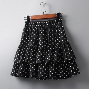 夏季 韩国波点短裙半身裙女2024新款 百搭显瘦高腰防走光a字蛋糕裙