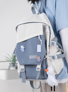 高颜值书包简约大容量大学生女高中生电脑背包小众原宿风男双肩包