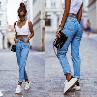 women jeans high waist trousers ladies pants 欧美外贸直筒裤