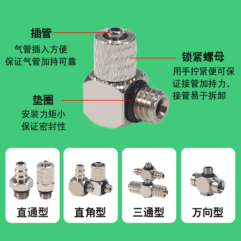 微型快拧直通接头M-3H-4/6 M-4H-4 M-5H-3/4/6 M-6H-4 (5只)