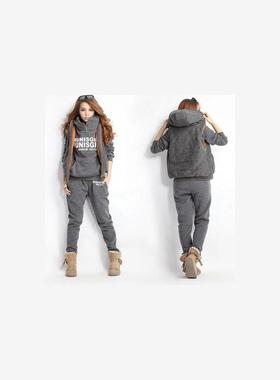 winter hoodies women sports suits 3pieces hooded pants vests