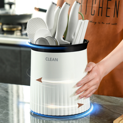 刀架置物架厨房旋转沥水刀具收纳架塑料多功能台面小型放菜刀座架