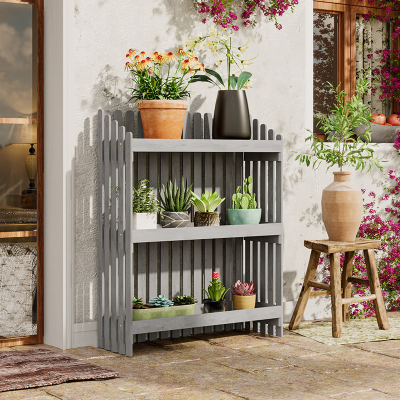 花架子防腐木阳台室内客厅多层置物架实木质黄金葛多肉花盆架落地