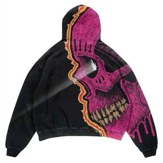 American Outwear Sweatshirt Fall and winter Men's and Women's Skull Couple Print Trendy Loose Casual Hooded Fashion Jacket Trendy