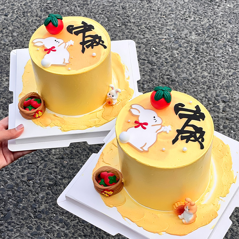 中秋节玉兔奔月蛋糕装饰可爱小兔子月饼树脂摆件柿子中秋烘焙装扮
