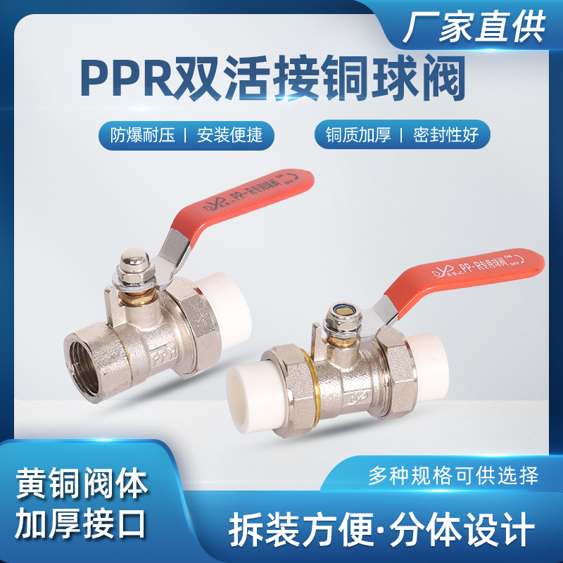 PPR双活接铜球阀DN20/25/32/50电热熔焊接阀门热熔式PPR球阀