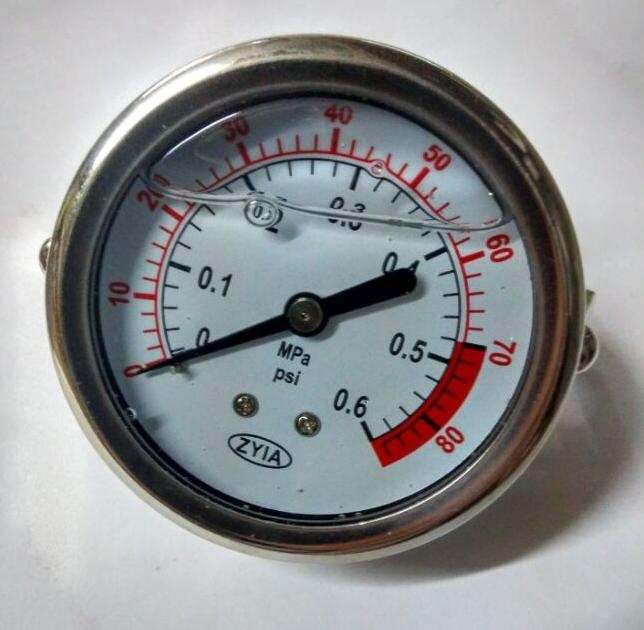 YN-60Z-U 0-0.6MPA 80PSI 轴向充油耐震压力表 zyia 轴向水压力表
