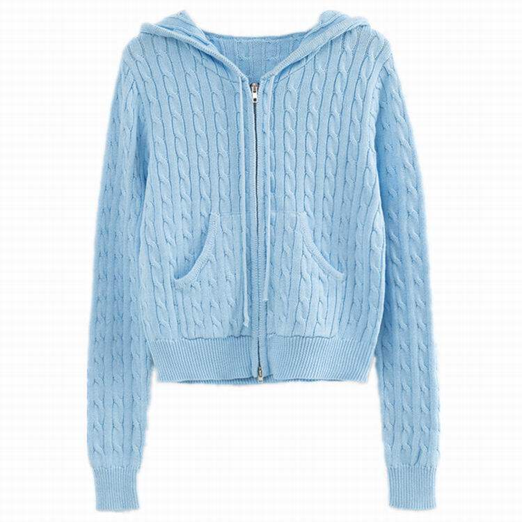 欧美风修身显瘦短款长袖连帽卫衣女春秋季纯色拉链针织开衫外套潮