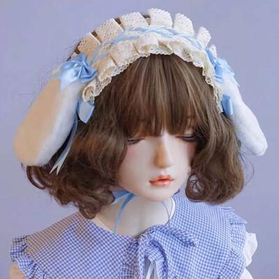 原创手工垂耳兔子发带粉