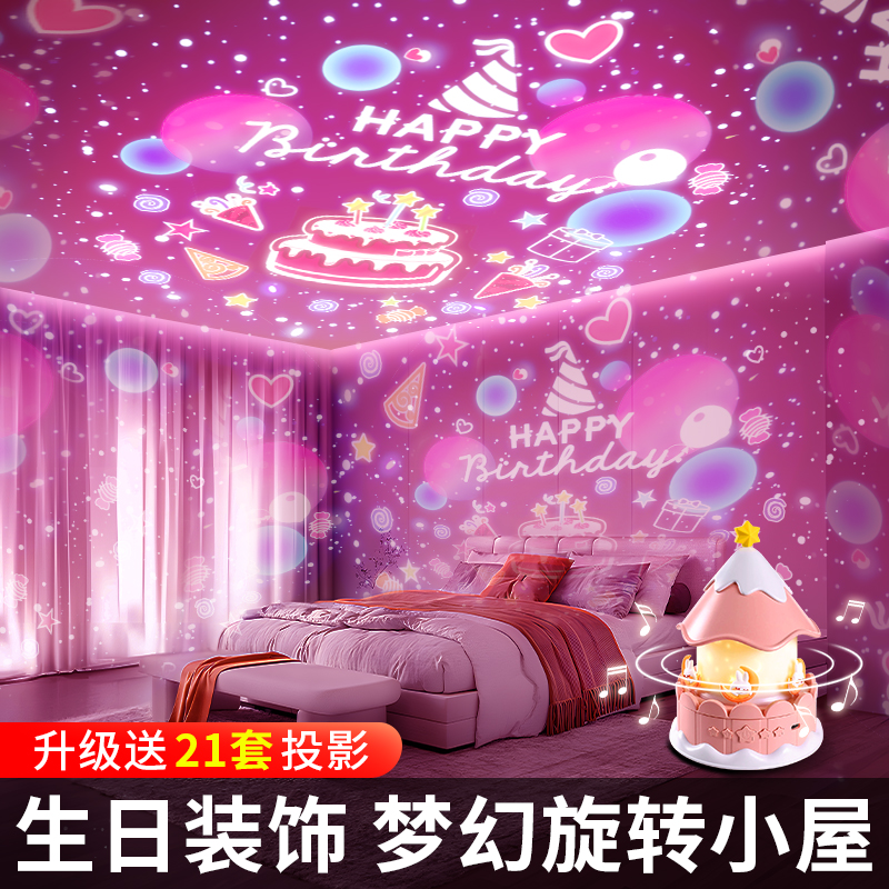 儿童女孩房间满天星光生日快乐派对道具卧室装饰场景布置氛围彩灯