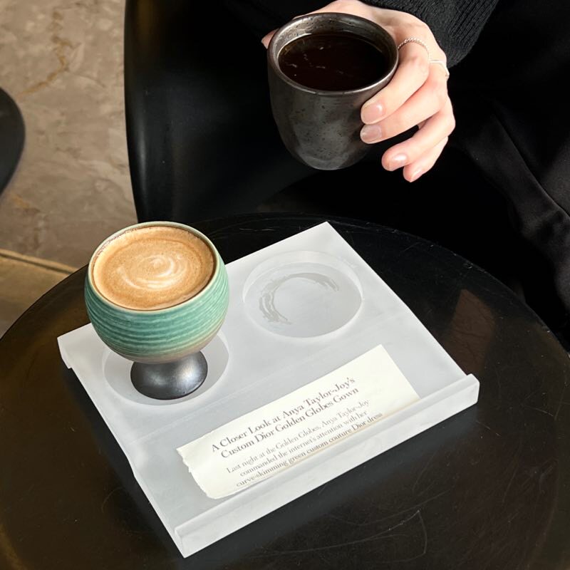 亚克力咖啡杯带孔托盘威士忌红酒杯托盘杯垫品鉴杯托磨砂雾面杯托